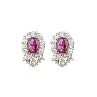 Vintage Collection White Platinum Rubies Clip Earrings with Diamonds