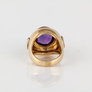 Estate 18K Gold Cabochon Amethyst Cocktail Ring with Diamonds