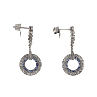 Vintage/Estate Platinum Diamonds Drop Earrings with Sapphires