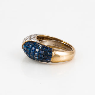 Vintage/Estate 18K Gold Diamonds Dome Ring with Sapphires