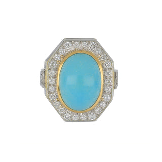 David Webb Yellow G&PT Turquoise Cluster/Halo Ring with Diamonds