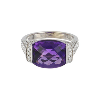 Vintage/Estate 18K White Gold Amethyst Cocktail Ring with Diamonds