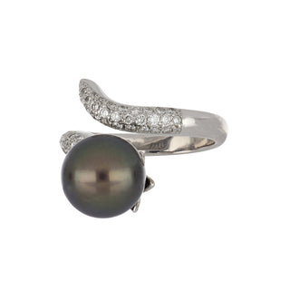 Vintage/Estate 18K White Gold Tahitian Pearl Bypass Ring with Pearl