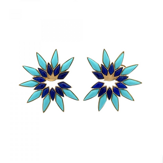 Tenenbaum Collection 18K Gold Turquoises Stud Earrings with Lapis