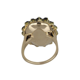 Retro 14K Gold Garnet Cluster Ring with Pearls