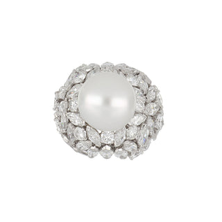 Vintage/Estate White Platinum South Sea Pearl Cocktail Ring with Diamonds