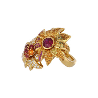 Important Estate Breguet 18K Gold Multi-Gemstone Flower Cocktail Ring