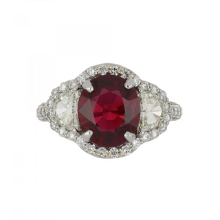 Estate Platinum Ruby and Diamond 3 Stone Ring