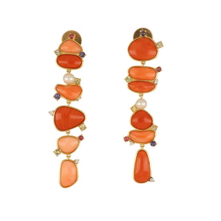 Tenenbaum Collection 18K Gold Corals Multi Drop Earrings with Diamonds