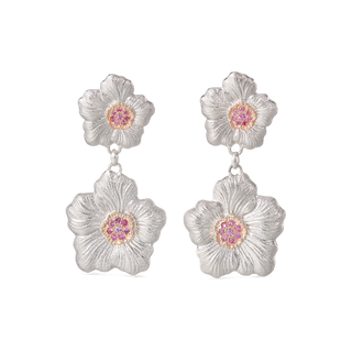 Buccellati Sterling Silver Gardenia Pendant Earrings with Pink Sapphires