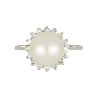 Mid-Century 14K White Gold South Sea Pearl Ring with Diamonds