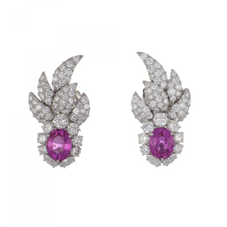 Vintage/Estate White Platinum Pink Sapphires Clip Earrings with Diamonds