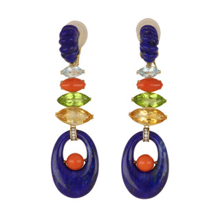 Tenenbaum Collection 18K Gold Diamonds Drop Earrings with Lapis