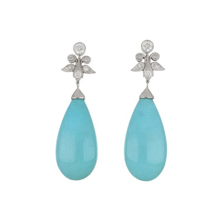 Tenenbaum Workshop 18K White Gold Turquoises Drop Earrings with Diamonds