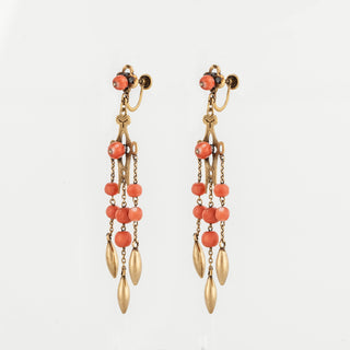 14K Gold Corals Multi Drop Earrings