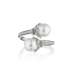 Verragio 18K White Gold Diamond Bypass Ring with Pearls