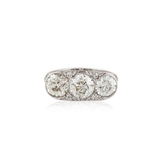 Edwardian GIA 1.65 Carat Round Cut Diamond Three Stone Engagement Ring