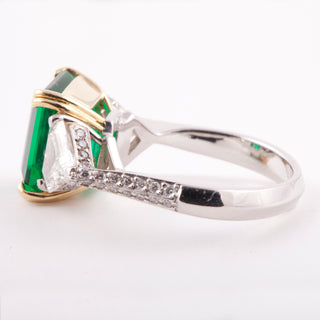 Vintage/Estate Two-Tone G&PT Emerald 3 Stone Ring with Diamonds