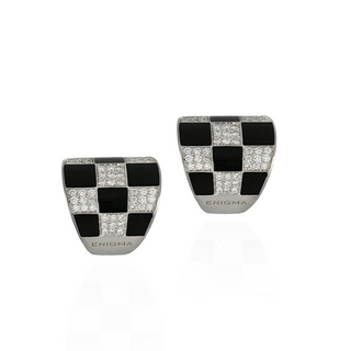 Vintage 18K White Gold Bulgari 'Enigma' Enamel and Diamond Earrings