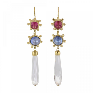 Vintage/Estate 18K Gold Tourmalines Drop Earrings with Sapphires