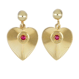 Mid-Century Tiffany & Co. 14K Gold Fluted Heart Earrings with Rubies