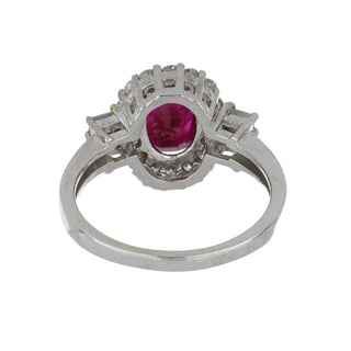 Estate 18K White Gold Burmese Ruby & Diamond Halo Ring