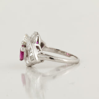 Retro Platinum Ruby and Diamond Crossover Ring