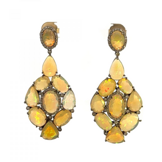 Maharaja Sterling Silver Opals Drop Earrings with Diamond