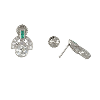 Tenenbaum Workshop Platinum Diamond and Emerald Drop Earrings