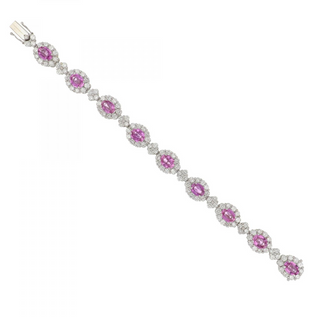 Gregg Ruth 18K White Gold Pink Sapphires Link Bracelet with Diamonds