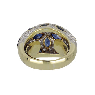 Vintage Gold & Platinum Diamond Dome Ring with Sapphires