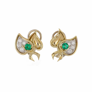 Tiffany & Co. Two-Tone G&PT Emeralds Clip Earrings with Diamonds