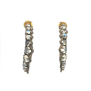 Tenenbaum Collection Sterling Silver Moonstones Hoop Earrings with Diamond