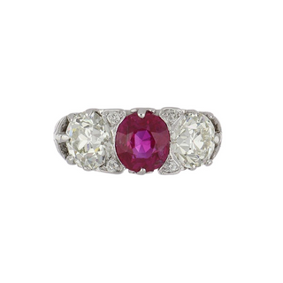 Mid-Century Platinum Ruby and Diamond Half-Hoop Ring