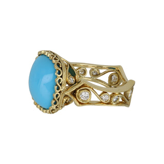 Estate 20K Gold Turquoise Cocktail Ring with Diamonds