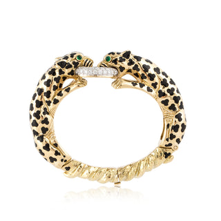 David Webb Two-Tone Gold & Platinum Emeralds Bangle Bracelet with Diamonds