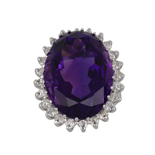 Vintage 14K White Gold Amethyst Ring with Diamonds