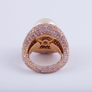 Vintage/Estate 18K Rose Gold South Sea Pearl Cocktail Ring with Diamond