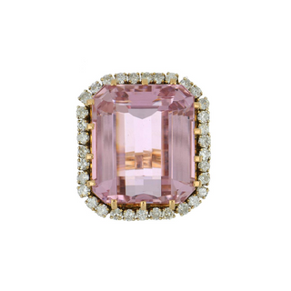 14K Gold Kunzite Cluster/Halo Ring with Diamonds