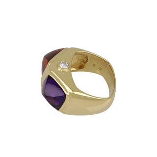 1980s 18K Gold Citrine and Amethyst Twin Stone Ring