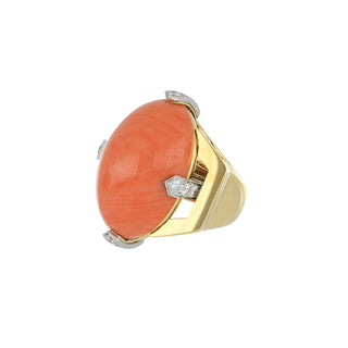 David Webb Yellow G&PT Coral Cocktail Ring with Diamonds