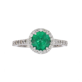 Tenenbaum Workshop White 14K Gold Emerald Cluster/Halo Ring with Diamonds