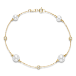 Mastoloni 14K Gold Chain Bracelet with Pearl with Diamonds