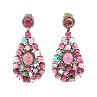 Tenenbaum Collection Sterling Silver Tourmaline Drop Earrings with Diamond