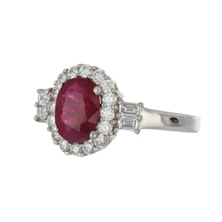 Estate 18K White Gold Burmese Ruby & Diamond Halo Ring