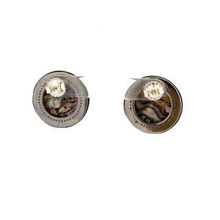 Tenenbaum Collection Sterling Silver Diamonds Button Earrings with Mother Of Pearls