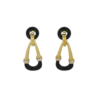 Tishman & Lipp 18K Gold Diamonds Doorknocker Earrings with Onyxes