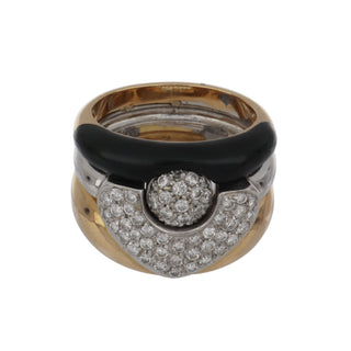 Estate La Nouvelle Bague 18K Gold Diamond and Enamel Three-Ring Band