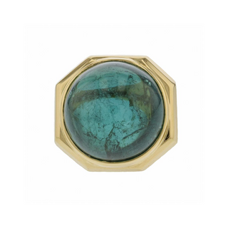 Estate 18K Gold Cabochon Green Tourmaline Dome Ring