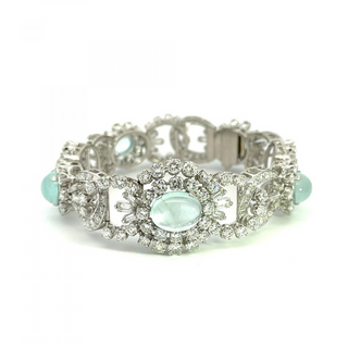 Tenenbaum Workshop White Platinum Aquas Link Bracelet with Diamonds